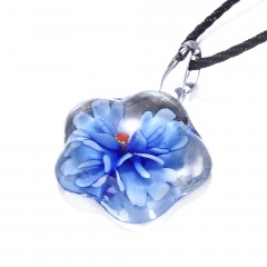 Fashion Murano Glass Flower Pendant Necklace Women Jewelry Gift Blue