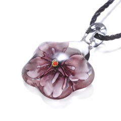Fashion Murano Glass Flower Pendant Necklace Women Jewelry Gift Purple