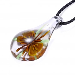 Charm Murano Lampwork Glass Waterdrop Flower Pendant Necklace Jewelry Gift Brown