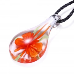 Charm Murano Lampwork Glass Waterdrop Flower Pendant Necklace Jewelry Gift Orange