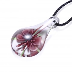 Charm Murano Lampwork Glass Waterdrop Flower Pendant Necklace Jewelry Gift Purple