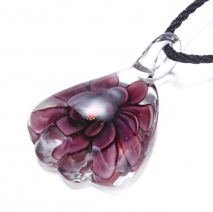Gold Foil Drop Flower Lampwork Glass Murano Pendant Necklace Women Jewelry Gift Purple