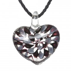 Charm Murano Lampwork Glass Round Flower Heart Pattern Pendant Necklace Jewelry Purple