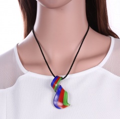 Fashion Stripe Drop Flower Lampwork Glass Murano Pendant Necklace Women Party Gift Blue Red Green Blue Red Green