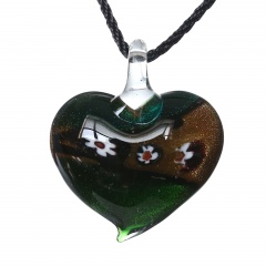 Women Fashion Lampwork Murano Glass Heart Flower Necklace Pendant Jewelry Gift Green