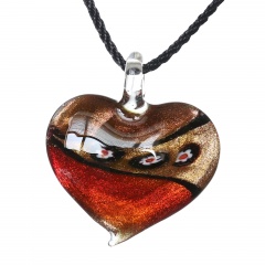 Women Fashion Lampwork Murano Glass Heart Flower Necklace Pendant Jewelry Gift Red