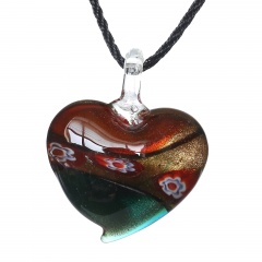 Women Fashion Lampwork Murano Glass Heart Flower Necklace Pendant Jewelry Gift Green& Red