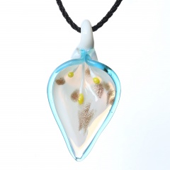 Fashion Lampwork Murano Glass Leaf Drop Flower Pendant Necklace Jewelry Hot Sky Blue