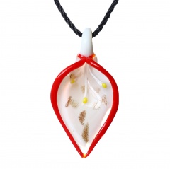Fashion Lampwork Murano Glass Leaf Drop Flower Pendant Necklace Jewelry Hot Red