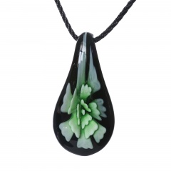 Fashion Waterdrop Shape Lampwork Murano Glass Flower Necklace Pendant Starfish Jewelry Women Gift Green