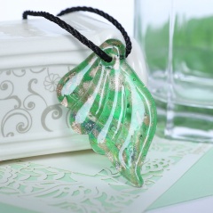 Fashion Angel Wings Lampwork Murano Glass Flower Necklace Pendant Jewelry Green