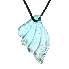 Fashion Angel Wings Lampwork Murano Glass Flower Necklace Pendant Jewelry Blue