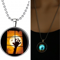 Halloween Steampunk Fire Glow in the Dark Glowing Pendant Necklace Stainless Steel Chain Devil's Claw