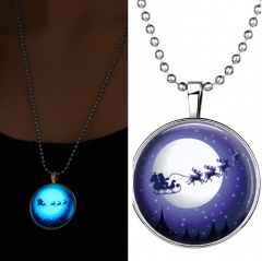 Christmas Steampunk Fire Glow in the Dark Glowing Pendant Necklace Stainless Steel Chain Xmas Party Gift Santa Claus Deer