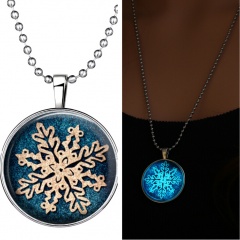 Christmas Steampunk Fire Glow in the Dark Glowing Pendant Necklace Stainless Steel Chain Xmas Party Gift Snowflake