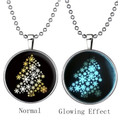 Steampunk Fire Glow in the Dark Glowing Pendant Necklace Stainless Steel Chain Snow