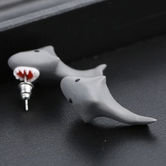 Creative Handmade Soft Bite Ear Small Shark Stud Earrings Cute Animal Cartoon Accessories Gray