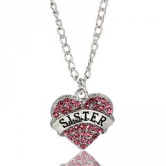 Fashion Women Crystal Pendant Necklace Chain Mom Mother's Day Party Charm Gift Sister Pink