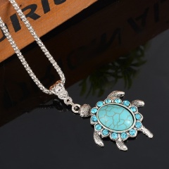 Retro Lovely Silver Turquoise Style Turtle Tortoise Pendant Necklace Hippy Boho Turtle