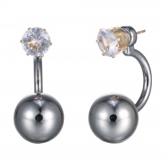 Double Head Rhinestone Pearl Earrings Fashion Jewelry Wholesale Gray