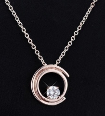 Round Crystal Pendant Necklace Rose Gold