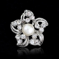 Rhinestone Crystal Silver Flower Brooches for Women Men Wedding Bridal Party Round Bouquet Brooch Pin Clear Flower1