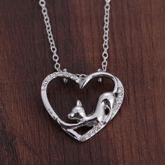 Fashion Silver Hollow Heart Cute Cat Pendant Necklace Chain Jewelry Heart 1