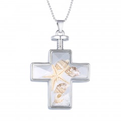 Fashion Dried Flower Cross Pendant Necklace Glass Chain Jewelry Starfish