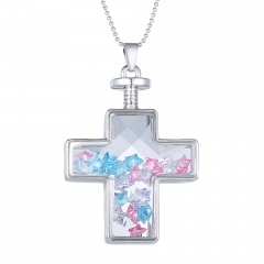 Fashion Dried Flower Cross Pendant Necklace Glass Chain Jewelry Star