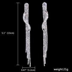 Fashion Silver Long Dangle Rhinestone Gemstone Earrings 181-6198