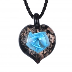 Fashion Lampwork Glass Heart Drop Inside Pendant Necklace Women Jewelry Gifts Blue