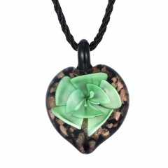 Fashion Lampwork Glass Heart Drop Inside Pendant Necklace Women Jewelry Gifts Green