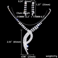 Wedding Rhinestone Silver Necklace Earring Jewelry Set 1402-6230