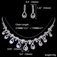 Silver Flower Shape Rhinestone Gemstone Necklace Earring Jewelry Set 1402-6403