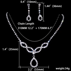 Silver Flower Shape Rhinestone Gemstone Necklace Earring Jewelry Set 1402-6406