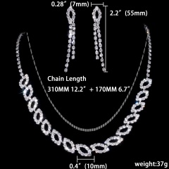 Silver Flower Shape Rhinestone Gemstone Necklace Earring Jewelry Set 1402-6407