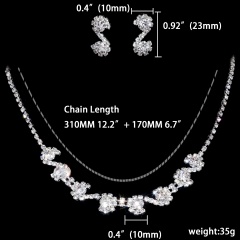 Silver Flower Shape Rhinestone Gemstone Necklace Earring Jewelry Set 1402-6408