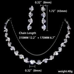 Silver Flower Shape Rhinestone Gemstone Necklace Earring Jewelry Set 1402-6409