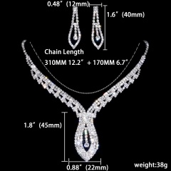 Silver Flower Shape Rhinestone Gemstone Necklace Earring Jewelry Set 1402-6416