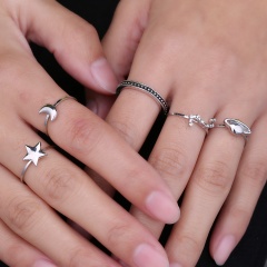 Boho Vintage Women Silver Crystal Turquoise Open Punk Finger Knuckle Rings Gift Star