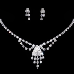 Fashion Rhinestone Jewelry Set Silver Wedding Necklace And Earring Set Party Queen Gemstone Necklace Set Triangle