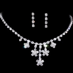 Fashion Rhinestone Jewelry Set Wedding Necklace And Earring Set Bride Party Gemstone Silver Jewelry Set Flower