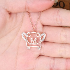 Fashion Cute Fly Pig Rose Gold Crystal Necklace Chain Pendant Charm Jewelry Gifts Rose Gold