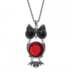retro owl red stone pendant chain necklace jewelry wholesale red