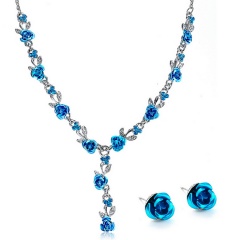 Fashion Flower Shape Necklace Earring Jewelry Set Blue