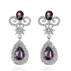 Fashion Crystal with Rhinestone Dangle Elegant Party Earring Jewelry Wholesale Purple