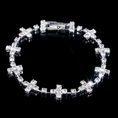 silver simple wedding rhinestone bracelet wholesale cross