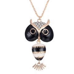 Fashion Gold Plated Owl Pendant Diamond Long Necklace Jewelry Gold