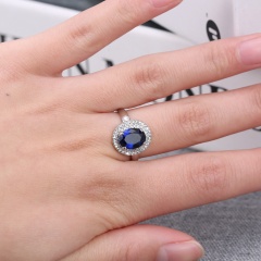 Fashion Charm Blue Rhinestone Wedding Ring Jewelry 7-Charm