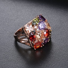 Fashion Color Rhinestone Zircon Gold Ring Wedding Gift Jewelry 8-crystal